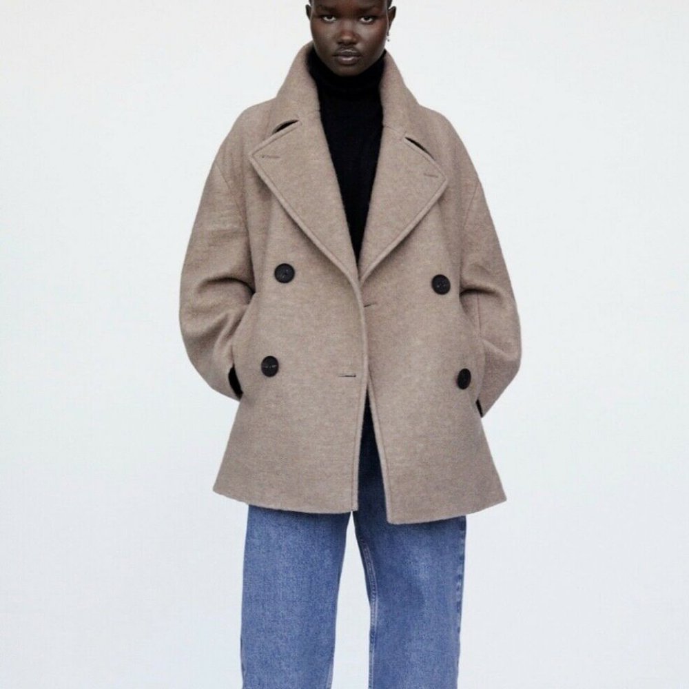 NWT ZARA WOOL BLEND OVERSIZED COAT Mink | 8318/107 Size M $119